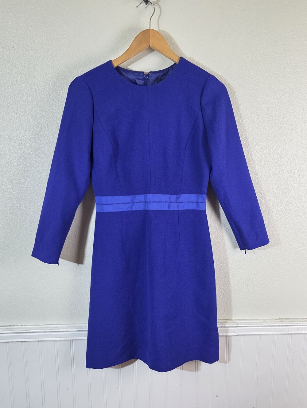 J.Crew NWT 100% Wool Sheath Dress Womens Size 0 Blue Long Sleeve Lined